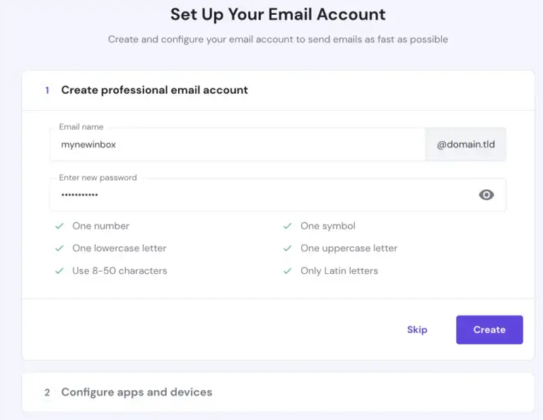 panel de hPanel de Hostinger para gestionar cuentas de email profesionales